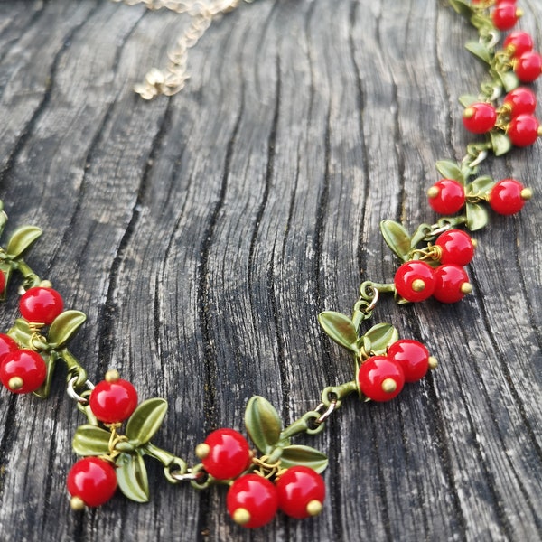 Vintage Cranberry Necklace - Elegant & Beautiful, Handmade Minimalist Gift for Her