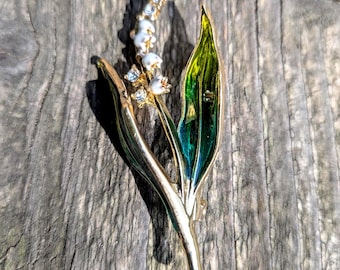 Lily Of The Valley White Flower Brooch, Elegant Brooch, Vintage Unique Brooch, Gift, Daily Jewelry, Dress Brooch