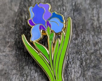 Iris Enamel Pin Blue & Purple Flower Lapel Pin Gift