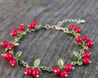 Pulsera de arándanos: joyería vintage hecha a mano con flores y bayas, regalo para ella