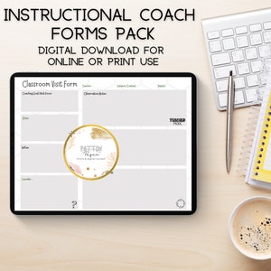 Instructional Coach Forms Pack (3)- Classroom Observation, Meeting, Reflection - Digital Download