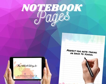 Notebook Pages - watercolor theme- rainbow theme - stationery - digital download PDF