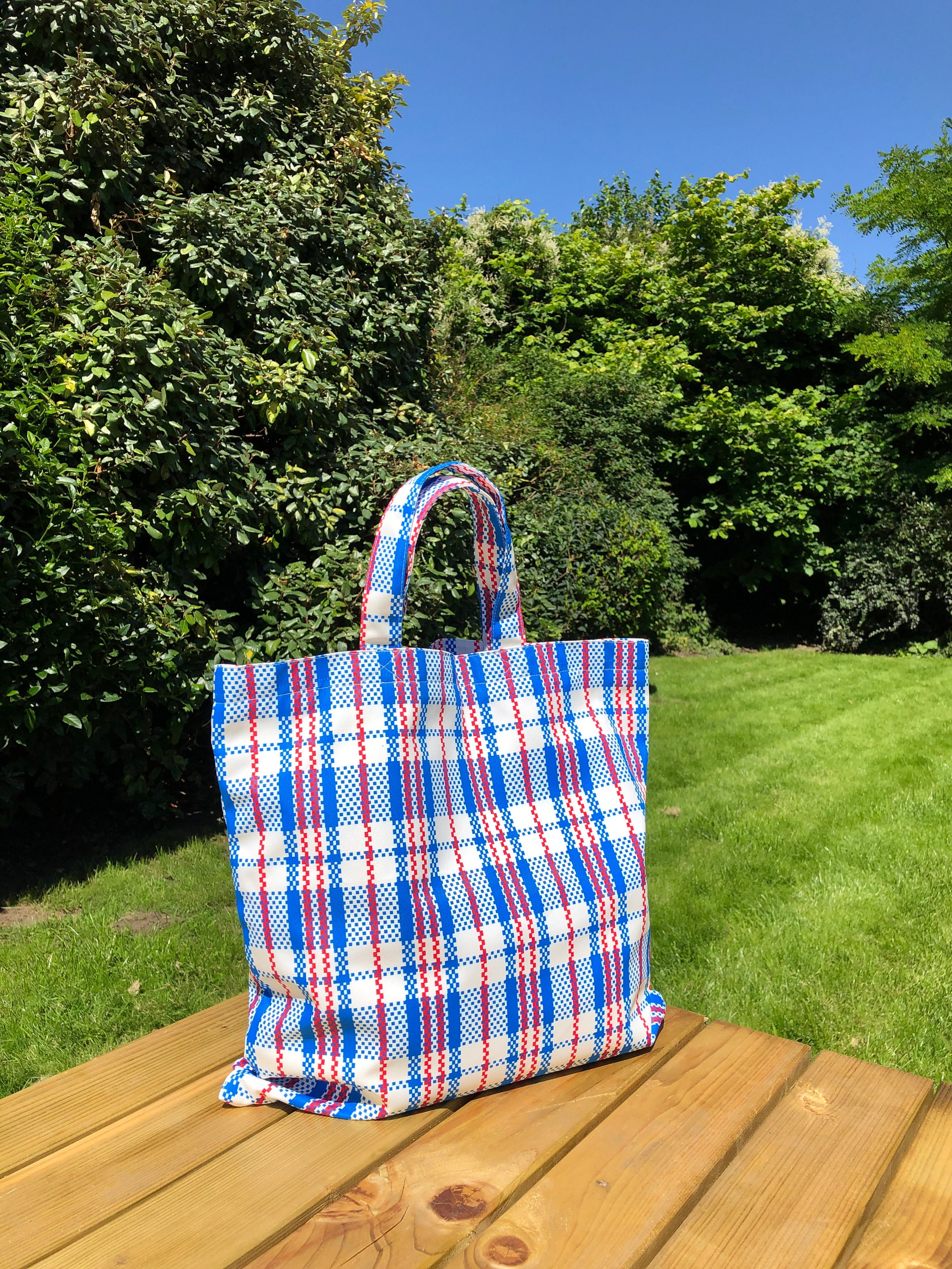 Top Handle Blue Red White Checkers Tote Water Resistant 