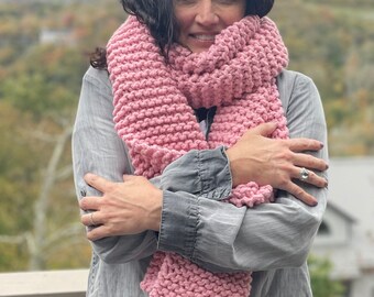 Comfy Cozy Long Pink Hand Knit Scarf