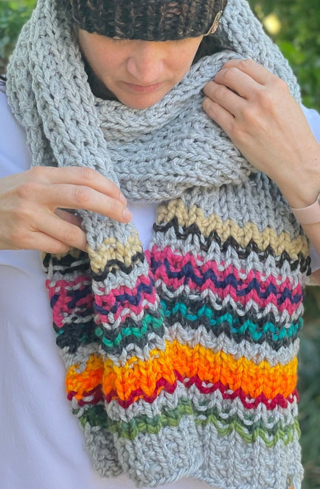 Multicolor Gray Striped Hand Knit Scarf - Etsy