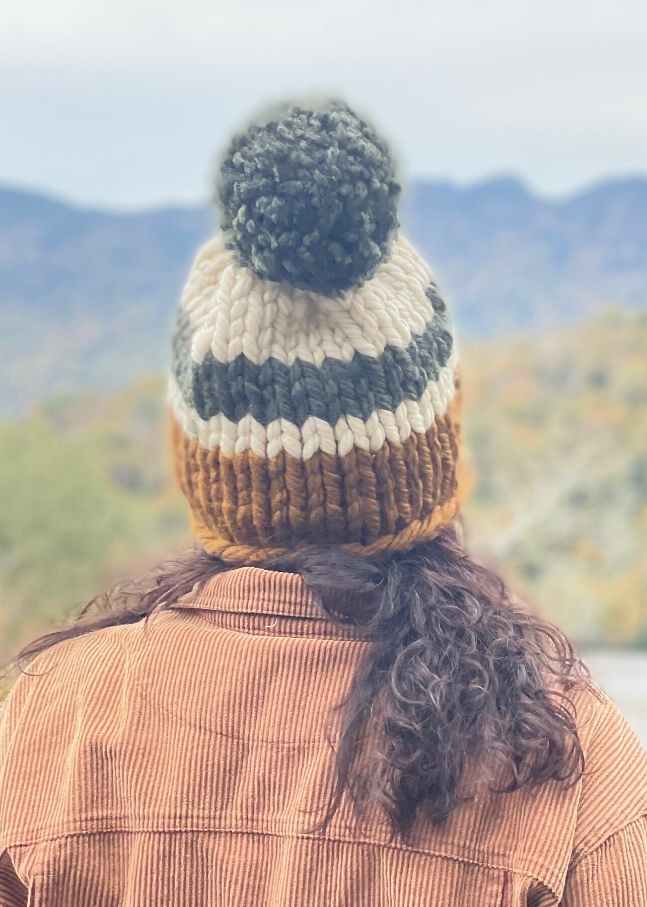 Hand Knit Wool Striped Beanie Brown Earth Tones Chunky‎ Textured Winter Hat NEW Brown Ombre Cable Knit Beanie / Acrylic Hand Knit Winter Hat  main image 3