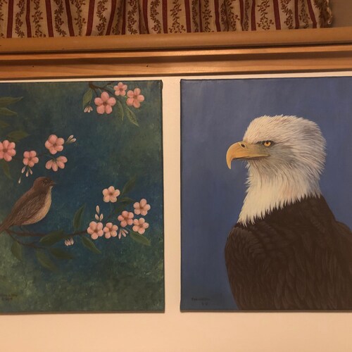 Bald top Eagle with a side view on a bluish Gray background Acrylic Painting