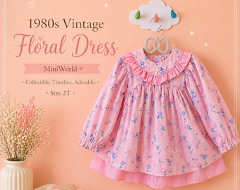 2T: Mini World Vintage Girls Dress Toddler Floral Dress Vintage Baby Girl Pink Party Dress 1st Birthday 2nd Birthday Dress Gift for Niece