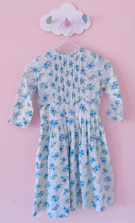 6 years: Vintage Floral Print Spring Dress Blue Fl