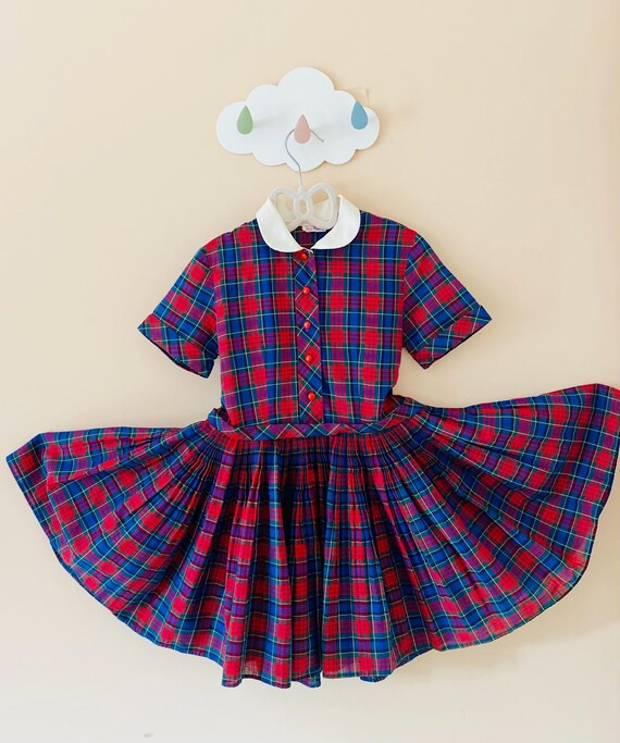 5-6: Back to School Dress Girls Plaid Dress 1950s First Day of Kindergarten School Dress Suzy Brooks Vintage Girl Dress School Photos Dress View 2