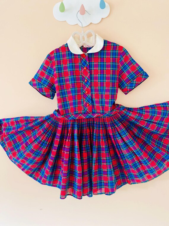 5-6: Back to School Dress Girls Plaid Dress 1950s First Day of Kindergarten School Dress Suzy Brooks Vintage Girl Dress School Photos Dress View 3