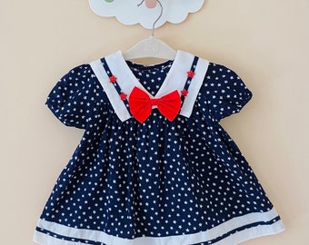 12-18 months: Vintage July 4th Baby Girl Dress Vintage Summer Dress Toddler Nautical Theme Birthday Dress Girls Americana Patriotic Stars