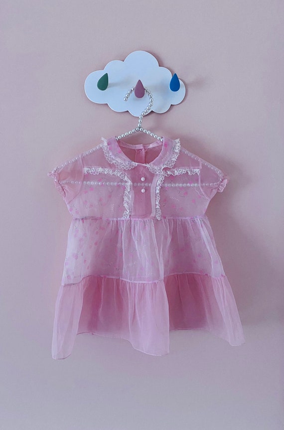 3-4T: Toddler Valentine Dress Flocked Pink Sheer N