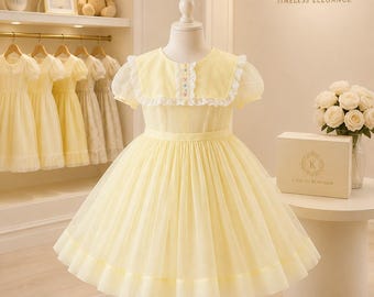 5T: 1950s Sheer Yellow Organdy Lace Party Dress Vintage Dress 5th Birthday Dress Flower Girl Wedding Guest Girl