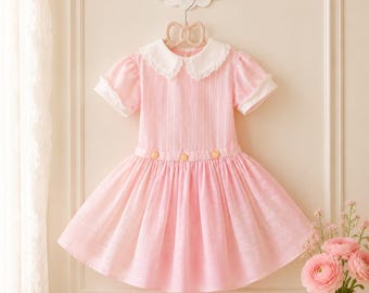 5-6 years: Pink Vintage Girls Dress 1950s Girls Dress Sunday Best Heirloom Girl Dress Birthday Girl Little Girls Dresses Sentimental Gift
