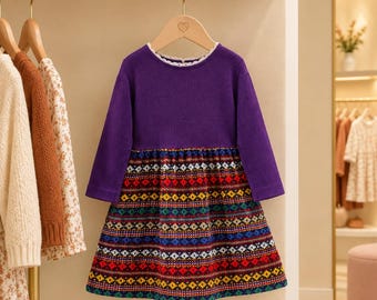 4-5T: Toddler Girl Clothes Vintage Toddler Girl Dress Long Sleeves Knee Length Purple Girl Gifts Fall Sweater Dress Vintage Girl Clothes