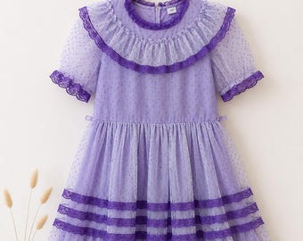 8-10 years: 1950s Girls Dress Purple Sheer Flocked Party Dress Coquette Birthday Dress Vintage Children's Clothes Vintage Girls Dress Size 8