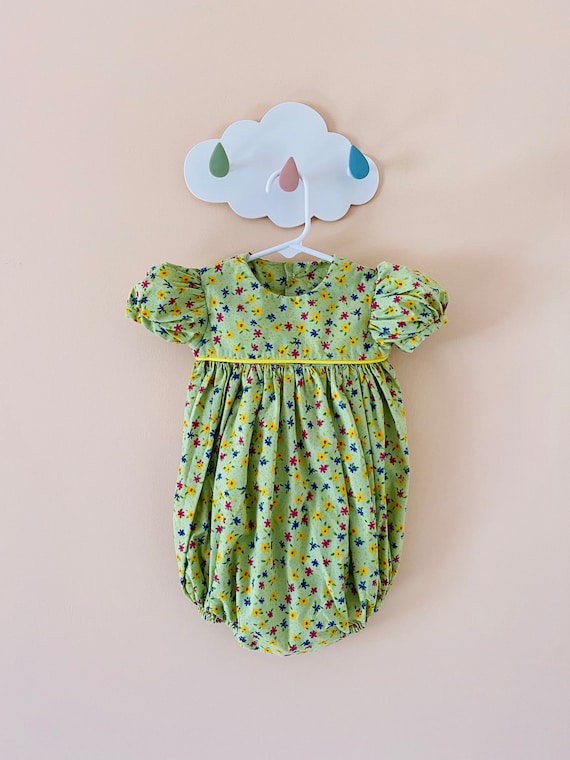 6-9 months: Vintage Easter Baby Romper Green Retro