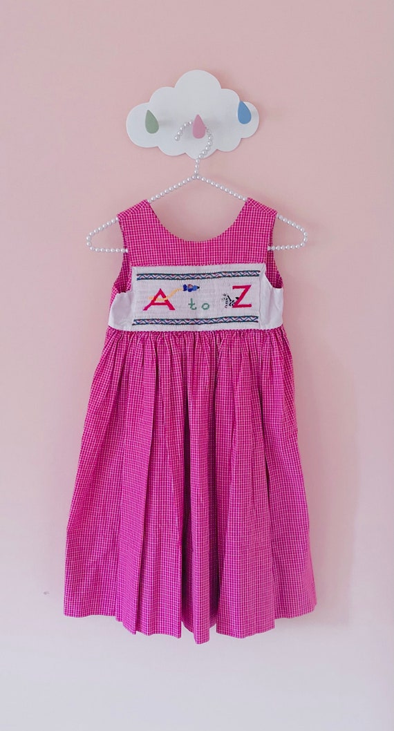 6x: School Girl Smocked Dress Alphabet Dress First