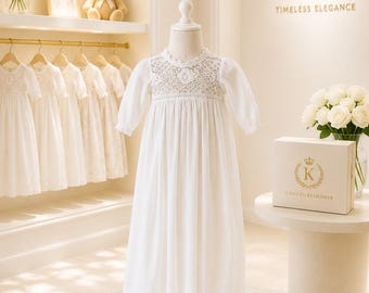 0-1 month: Antique Filet Lace Christening Gown Baby Girl Baptism Gown European Handmade Lace Baptism Gown Christening Dresses Baby Girl