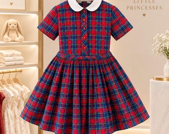 5-6: Girls Fall Plaid Dress Editorial Styling Thanksgiving Outfit 1950s Girl Clothes by Suzy Brooks Vintage Girl Dresses Birthday Girl Dress