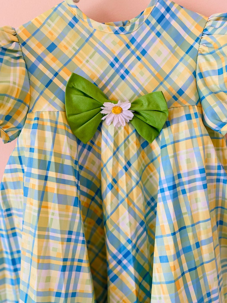 3-4T: Vintage Daisy lentejurk groene ruitjes lentejurk verjaardag meisje jurk Vintage Twirly volledige cirkel jurk cadeau voor dochter nichtje afbeelding 1