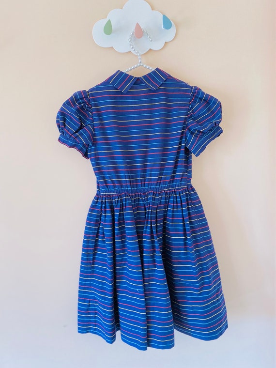 7-8 years: 50s Girls Dress Tiny Town Togs Navy St… - image 8