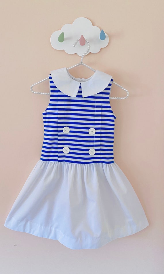 5/6: Vintage Sailor Dress Girls Blue White Sylvia 