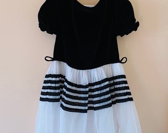 6-8 years: Tiny Town Togs Girl Dress 1950s Sheer Nylon and Velvet Party Dress Recital Girls Dress Birthday Party Dress Wedding Guest Dress