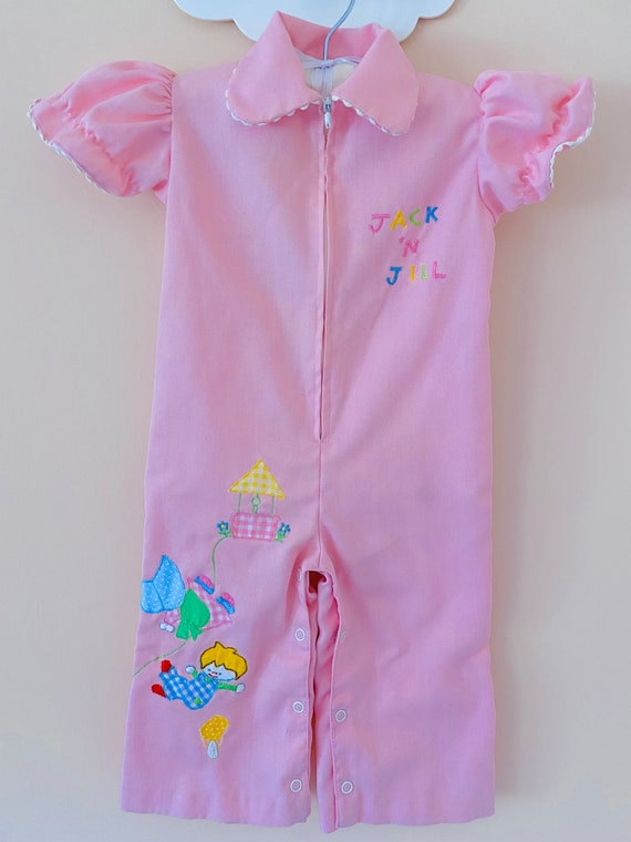 2T: Jack and Jill Toddler Romper Pink Embroidered 