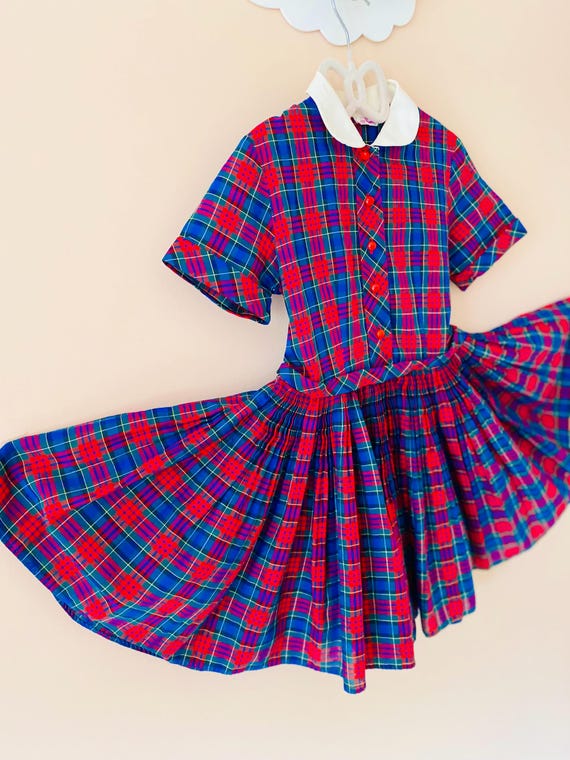 5-6: Back to School Dress Girls Plaid Dress 1950s First Day of Kindergarten School Dress Suzy Brooks Vintage Girl Dress School Photos Dress View 5