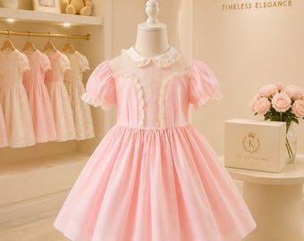 5 years: Little Girl Dresses 1950s Heirloom Embroidered Pink Dress by Peaches & Cream 4th Birthday Girl Vintage Children Clothes