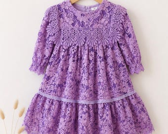 3-4T: Flower Girl Purple Dress Vintage Girl Dress 4th Birthday Girl Outfit Coquette Girls Clothes Vintage Girl Clothing Gift from Grandma