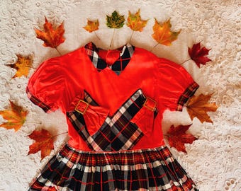 6-8 years: 1950s Girls Thanksgiving Outfit Plaid Fall Dresses Vintage Girls Dresses Photoshoot Outfit One of a Kind Gift for Girls