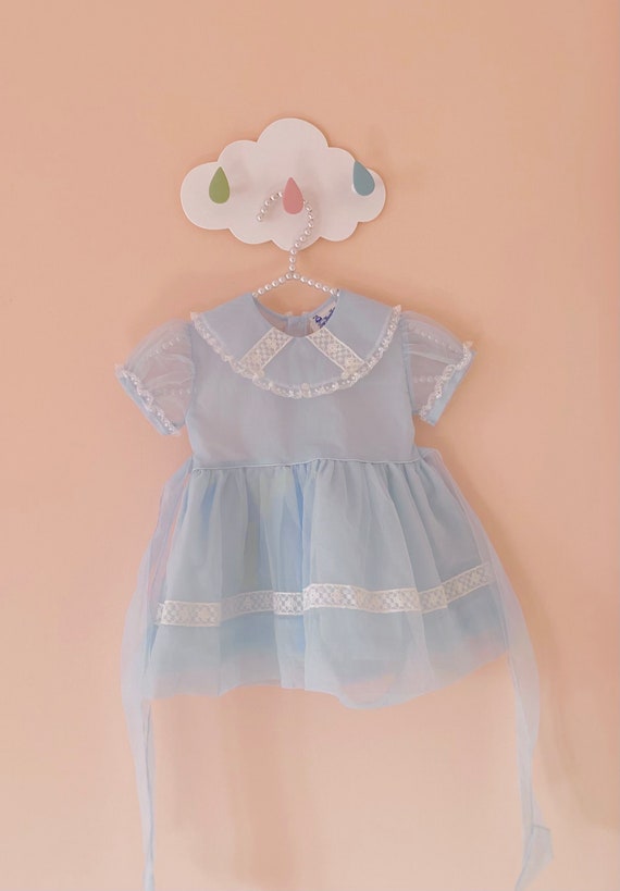12-18 months: 1950s Blue Sheer Flocked Nylon Toddl