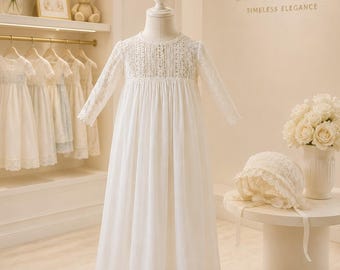Newborn- 1 month: Lace Baptismal Gown Vintage Christening Dress Sentimental Baby Girl Gifts Royal Style Blessing Dress Heirloom Christening
