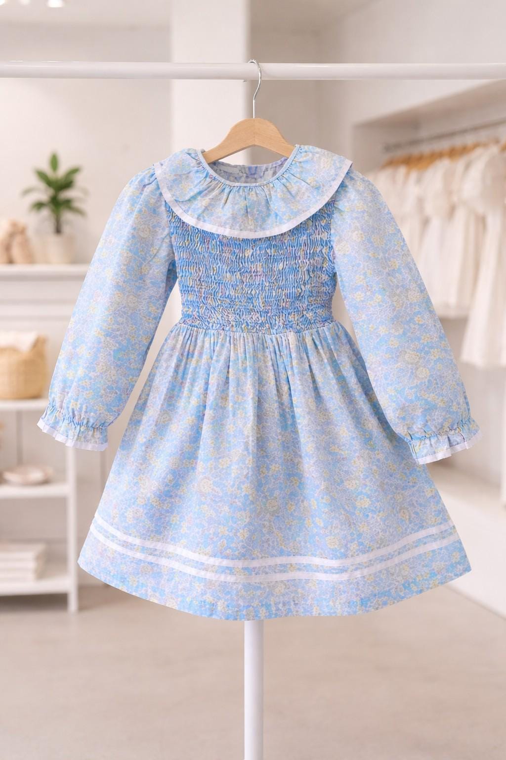 long sleeve smocked birthday dress Secret Garden Long Sleeve Smocked Bodice Dress Rose