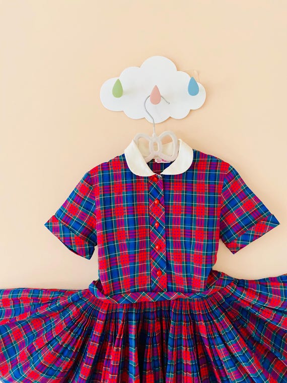 5-6: Back to School Dress Girls Plaid Dress 1950s First Day of Kindergarten School Dress Suzy Brooks Vintage Girl Dress School Photos Dress View 4