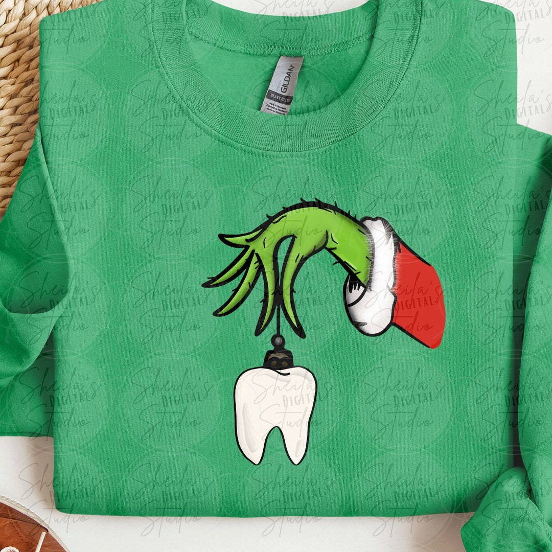 Cute Santa Grinch Dental PNG, Dentist Digital Download, Christmas Grinch Tooth Handdrawn Shirt
