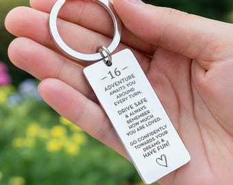 16th Birthday Gift Girl, Sweet Sixteen Gift, Drive Safe Reminder, Granddaughter 16 Birthday, New License Gift, Personalized Keychain