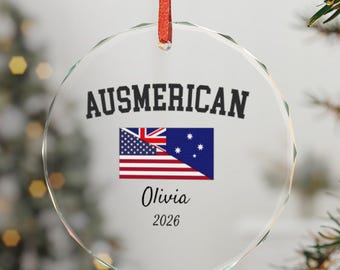 Personalized Ausmerican Ornament, Australian American Dual Citizen Gift, Gift for Ausmerican, New US Citizen Gift