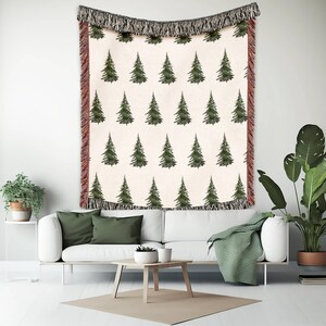 Watercolor Pine Trees Woven Throw, Cabin Blanket, Christmas Tree Blanket, Mountain House Decor, Cabin Decor, Farmhouse Blanket bild 7