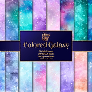 Farbiges Galaxie Digital Papier, nahtlose Aquarell sternenklare Nacht Hintergründe druckbare Nachthimmel Scrapbook Papier Texturen