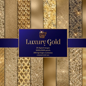 Luxury Gold Digital Paper, gold textures, gold glitter backgrounds, gold foil and sequins, commercial use, instant download