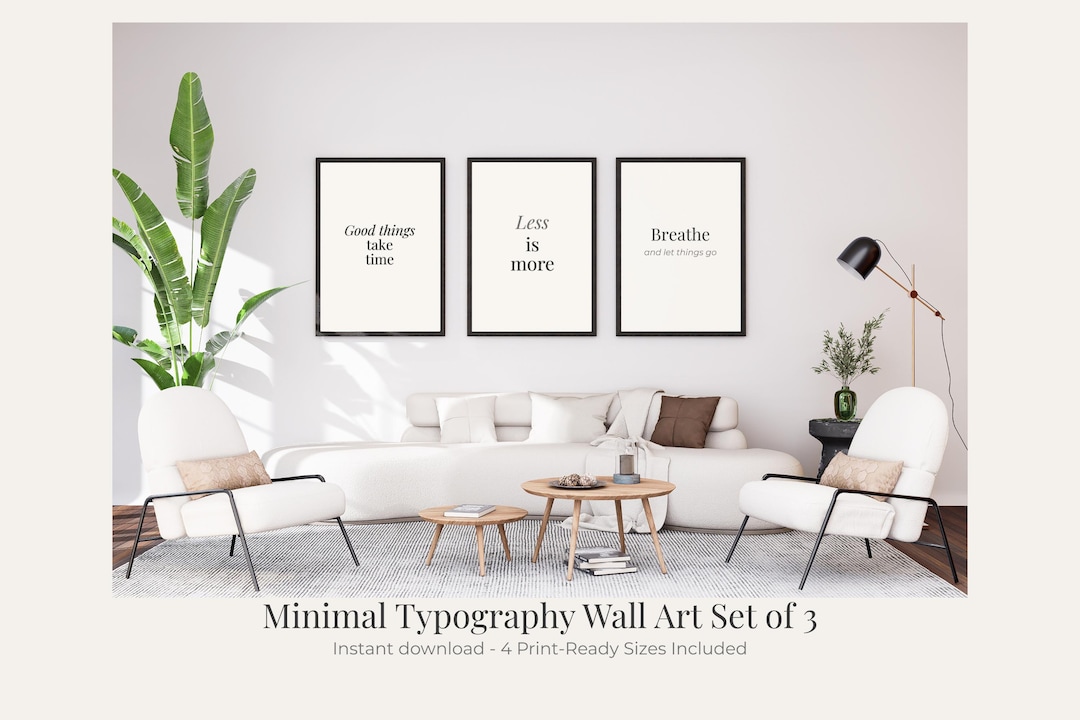 Minimal Typography Wall Art Set of 3 – Printable Posters – Less is More ...