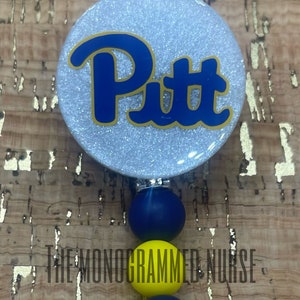 University of Pittsburgh badge reel with silicone beads and metal spacers