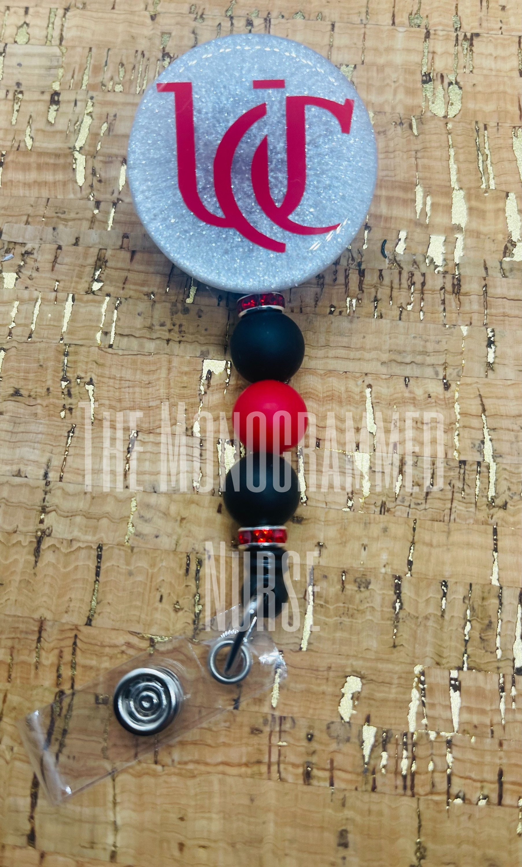 University of Cincinnati Bearcats Badge Reel With Silicone Beads and Metal  Spacers 