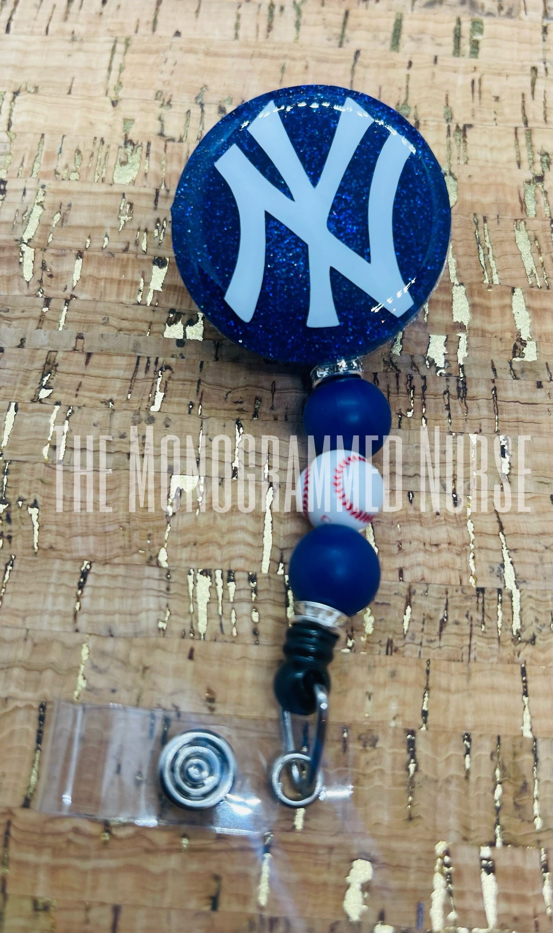 New York Yankees Badge Reel With Silicone Beads and Metal Spacers Etsy