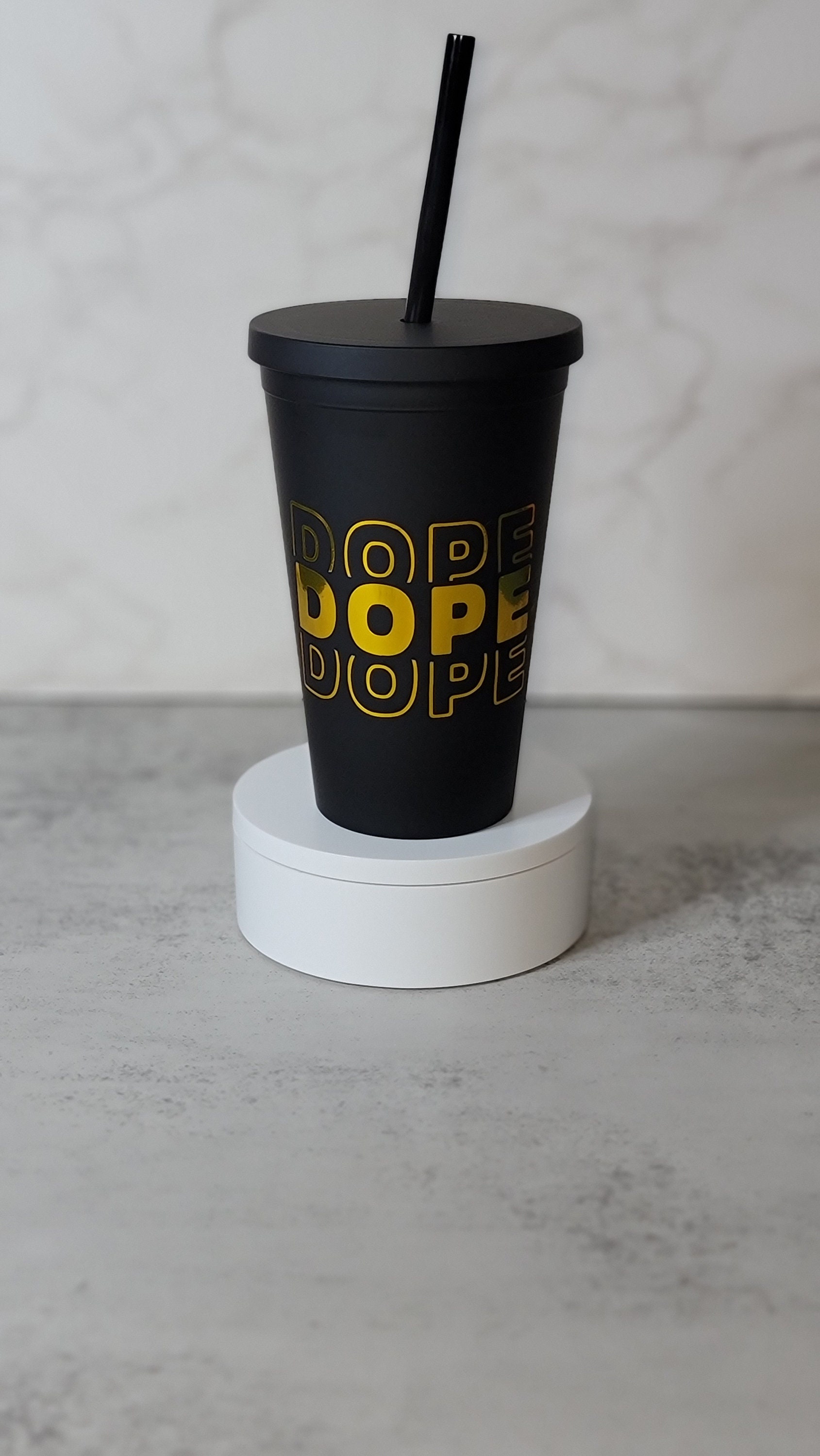 Dope Coffee Drinker Glass Can Cold Cup w/ Lid and Straw 20 oz