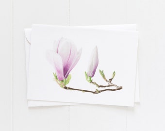 Magnolia 4x6 Blank Inside Greeting Card Floral Greeting Card Watercolor Blank Note Card Botanical Card with Envelope All Occasion Stationery